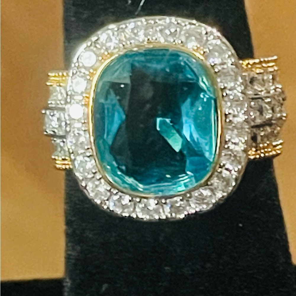Elegant Blue and white stone Ring with Silver and Gold Accents